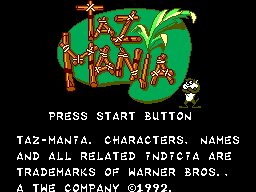 Taz Mania title screen for Sega Master System